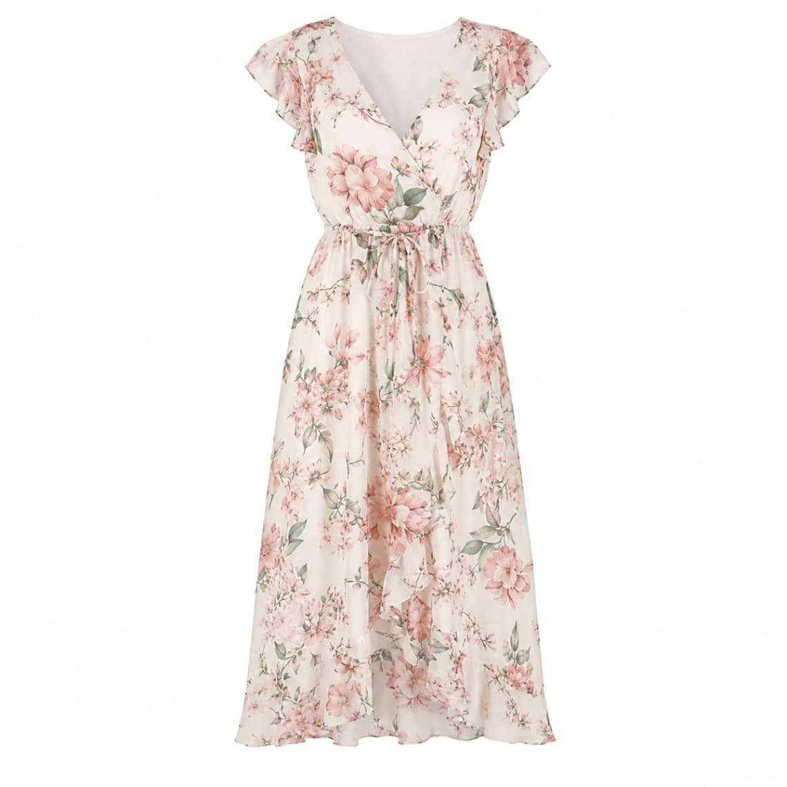 Elegant Floral Print V-Neck Midi Dress