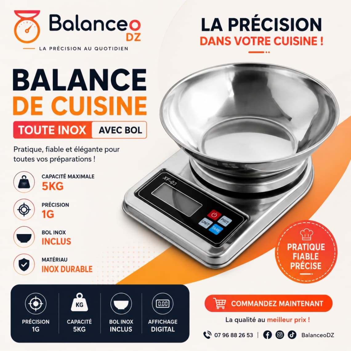 Balance de Cuisine en INOX avec Bol